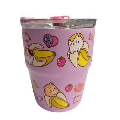 Mug vaso con cañita Bananya Gatitos Kawaii Chibi 480 ml1