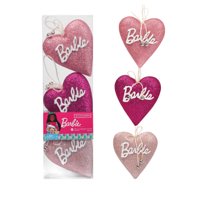 Set de adorno corazones arbol navidad Barbie X2 unds 12cm1