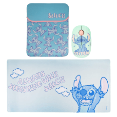 Mouse Inalambrico + Pad Desk 80x40 CM + Funda para Laptop Reversible Stitch Disney Neopreno 15 - 16 pulgadas Mod 1