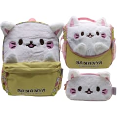 Pack Escolar Mochila Bananya Gatito Kawai Oficio