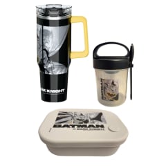 Pack Escolar Batman Mug Vaso con Cañita 1200ml +Taper con Cuchara 560ml + Taper Silicona 770ml
