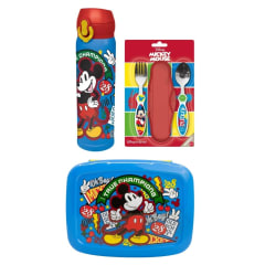 Pack Escolar Mickey Mouse Tomatodo 580ml + Set de Cubiertos + Taper con Divisiones