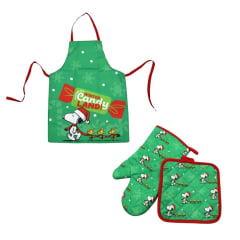Pack de Cocina Snoopy Verde con Guante y Toma Olla + Mandil Delantal Adulto 60x80 cm