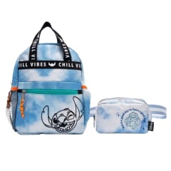Pack Mini Mochila Stitch Celeste + Canguro Stitch Premium Disney