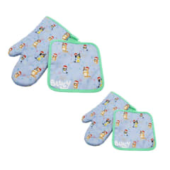 Pack Cocina Bluey Adulto y Niño con Guante y Toma Olla