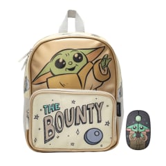 Pack Mini Mochila Juvenil Baby Yoda +  Mouse Inalambrico Star Wars Baby Yoda