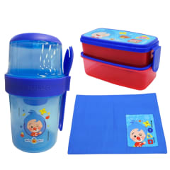 Pack Lonchera Escolar Plim Plim Vaso Yogurera + Taper Doble Nivel 510ml + Individual