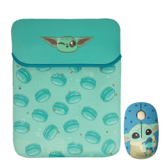 Mouse Inalambrico + Funda para Laptop Reversible Star Wars Baby Yoda Neopreno 15 - 16 pulgadas Mod 2