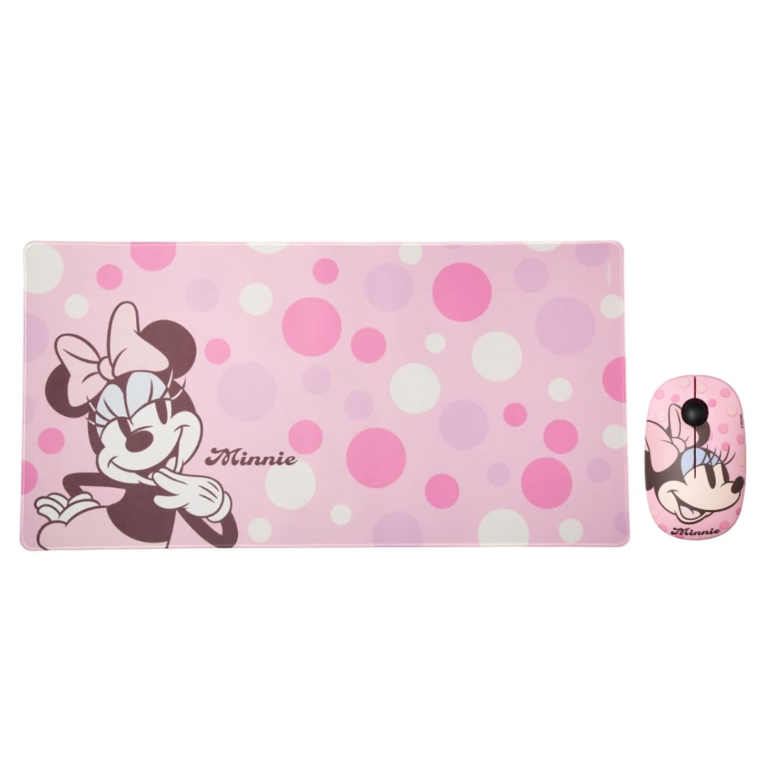 Mouse Inalambrico + Pad Desk Minnie Mouse Disney Neopreno Antideslizante 80x40 CM Rosado 0