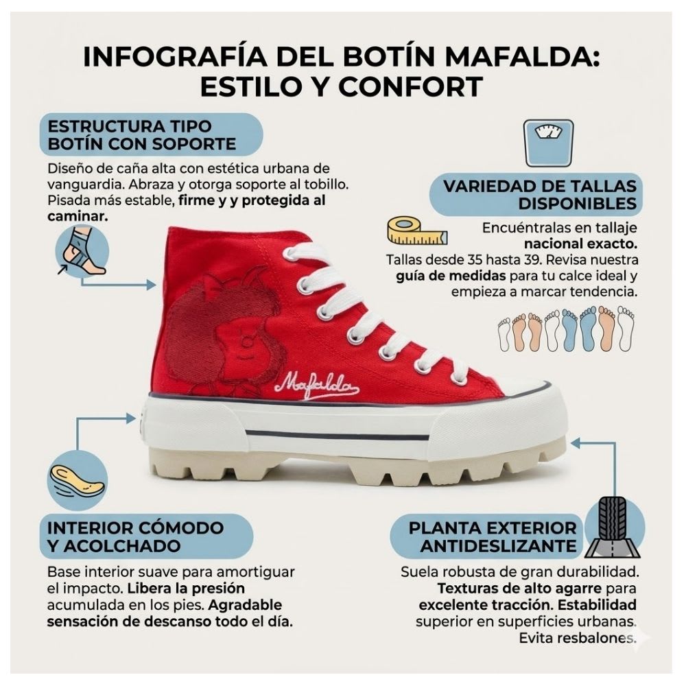 Zapatillas Botin Mujer Mafalda Rojo2