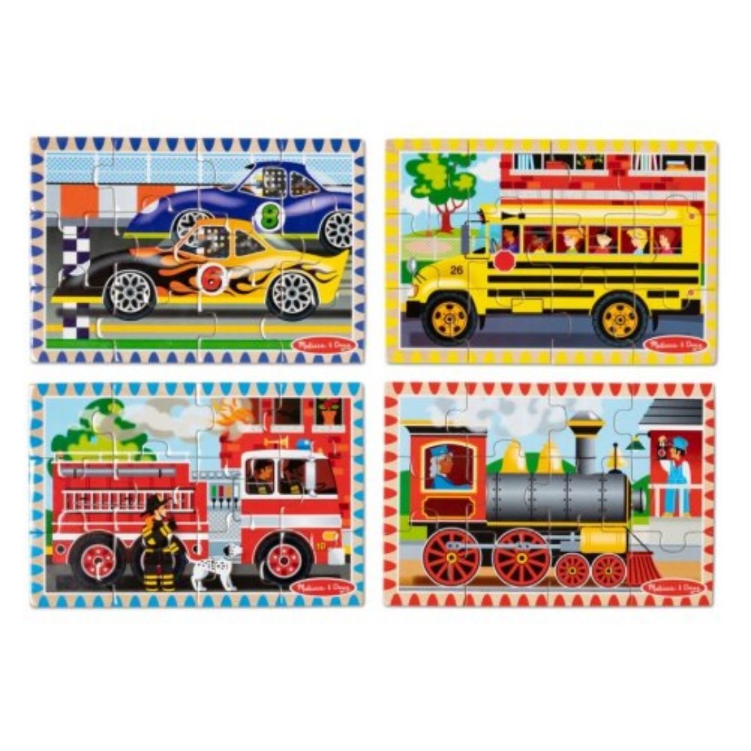 Rompecabezas Puzzles Didactico Vehiculos de Madera en Caja 4 en 1 Melissa & Doug2