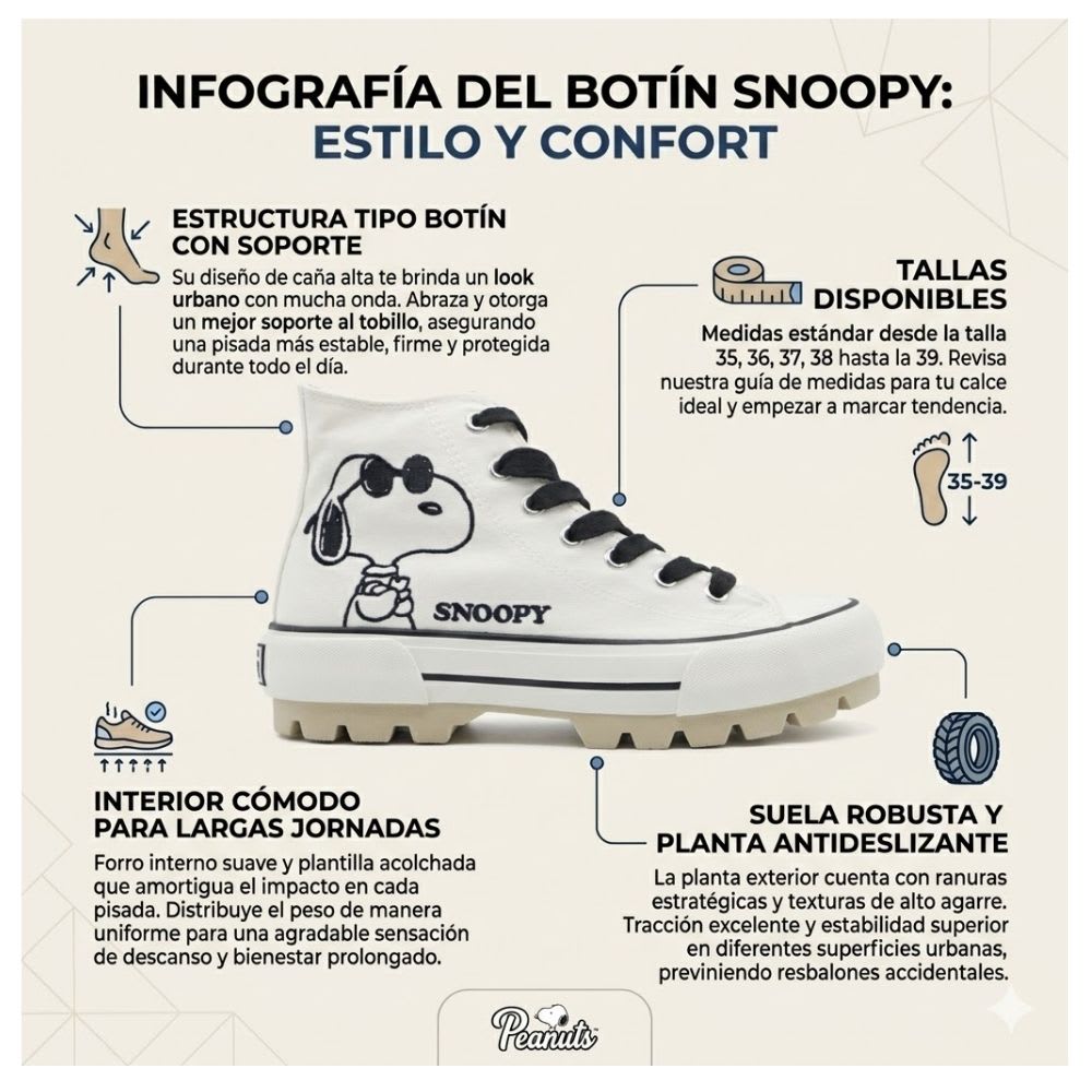 Zapatillas Botin Mujer Snoopy Blanco2