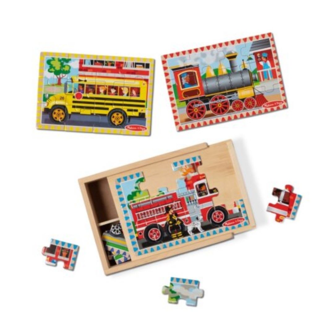 Rompecabezas Puzzles Didactico Vehiculos de Madera en Caja 4 en 1 Melissa & Doug3