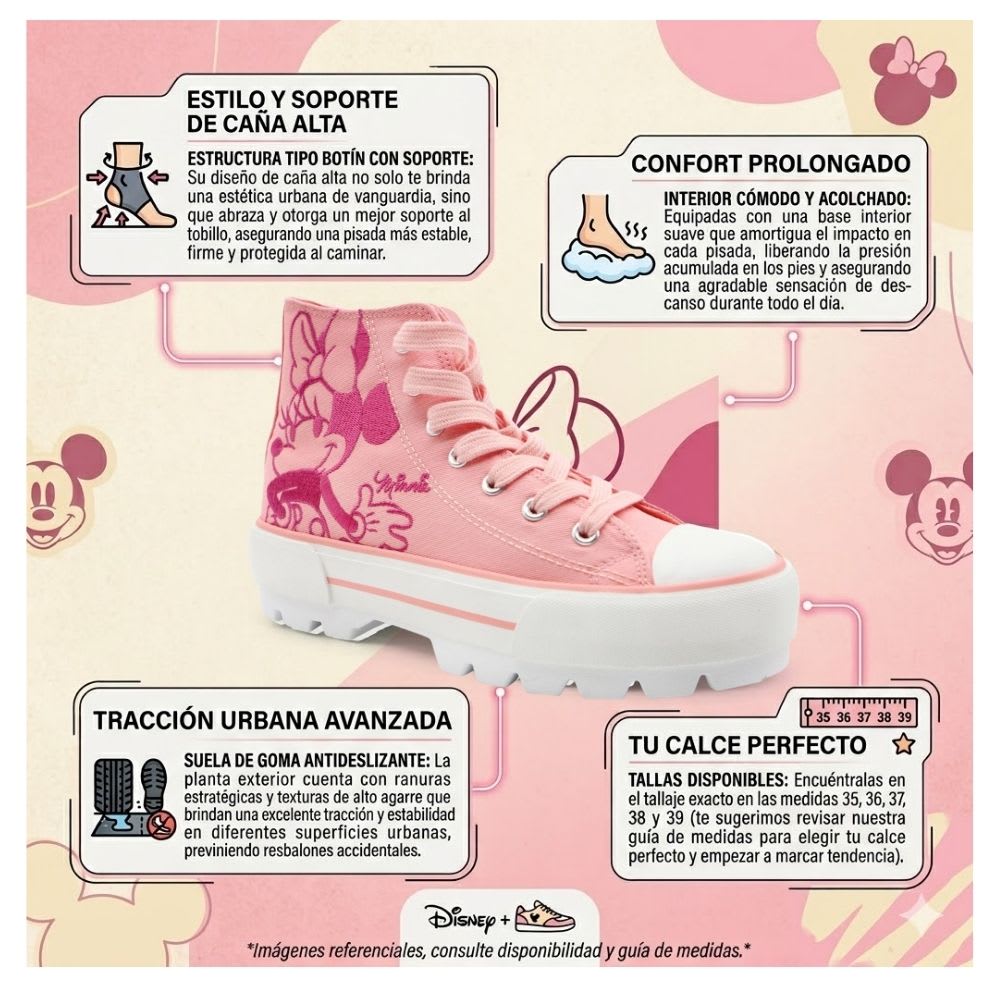 Zapatillas Mujer Minnie Mouse Botin Rosado2