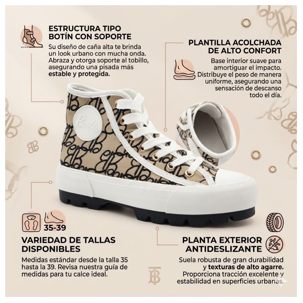 Zapatillas Mujer Barbie Botin Beige2