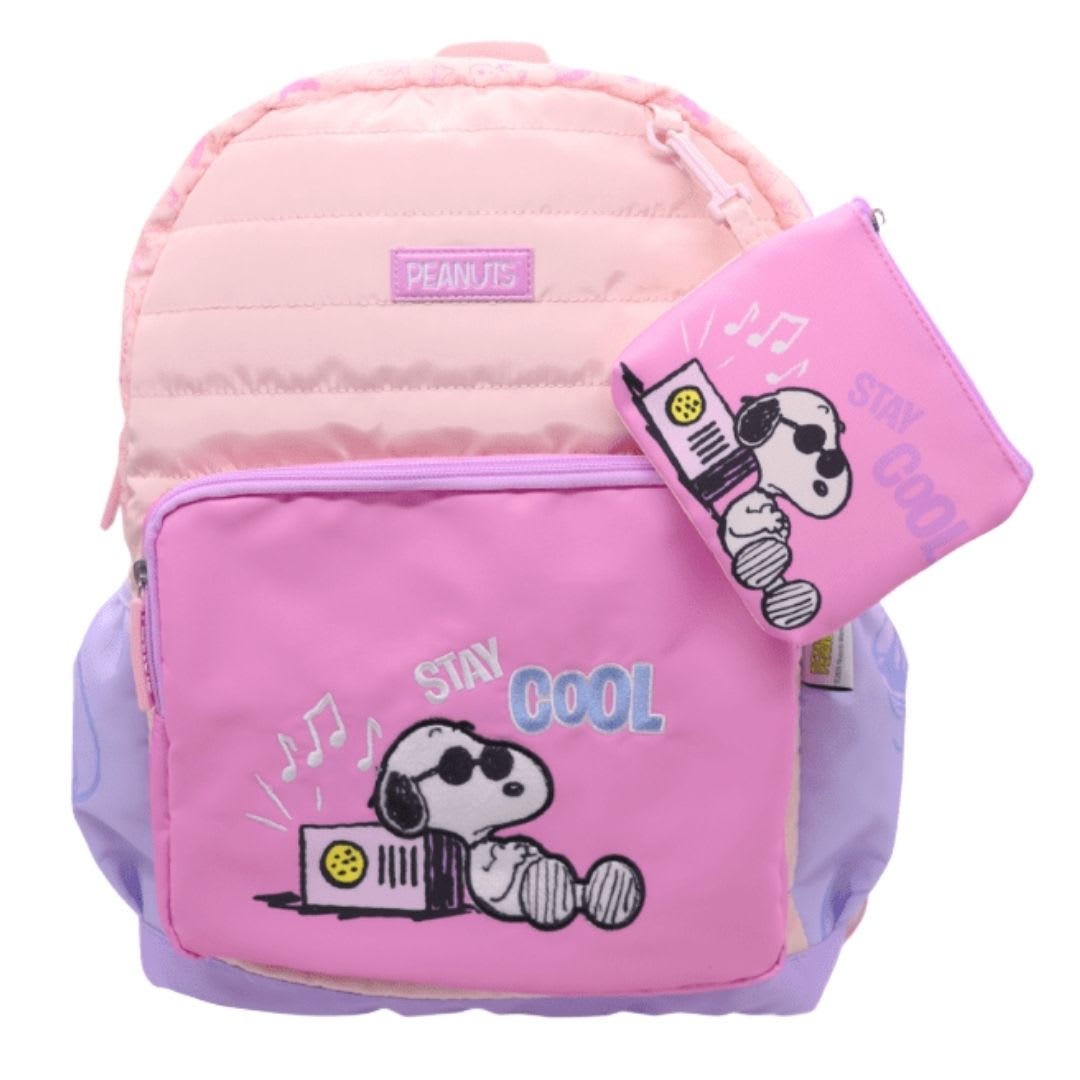 Mochila Oficio + Lonchera + Cartuchera Snoopy Rosado Juvenil2