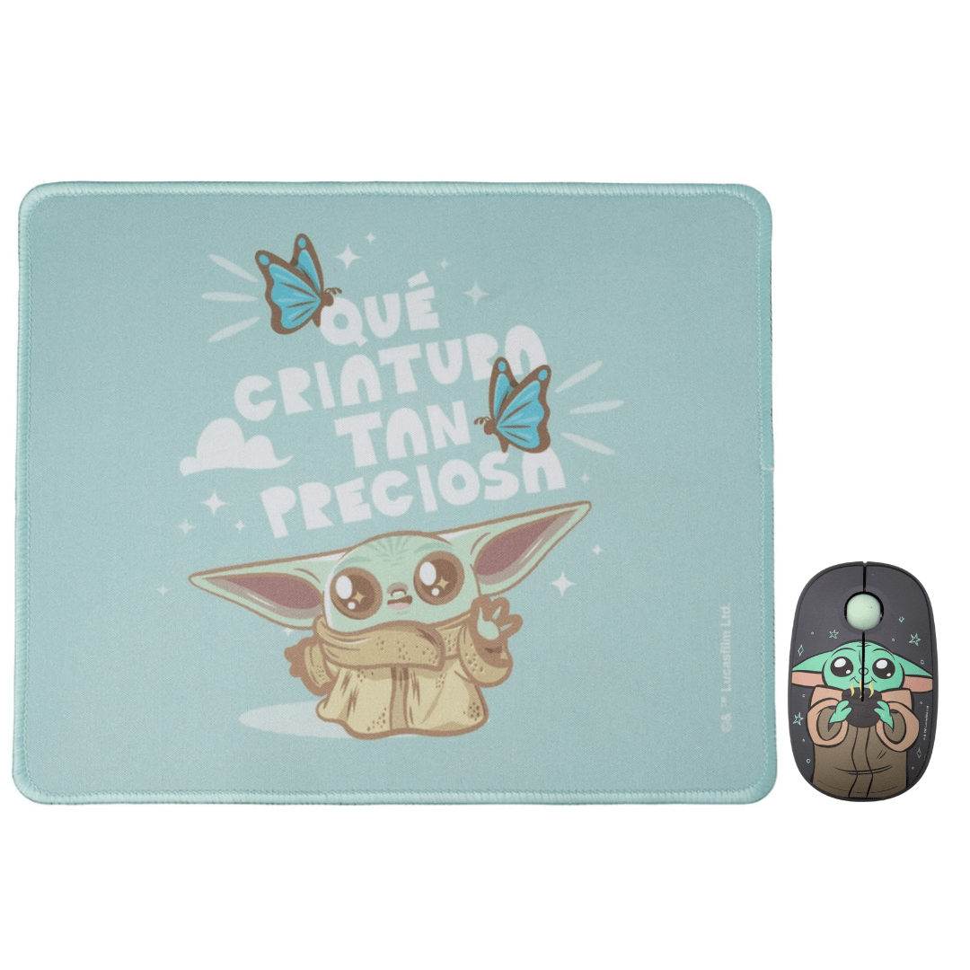 Mouse Inalambrico + Pad Desk Star Wars Baby Yoda Neopreno Antideslizante 24x20 CM Mod 3 0