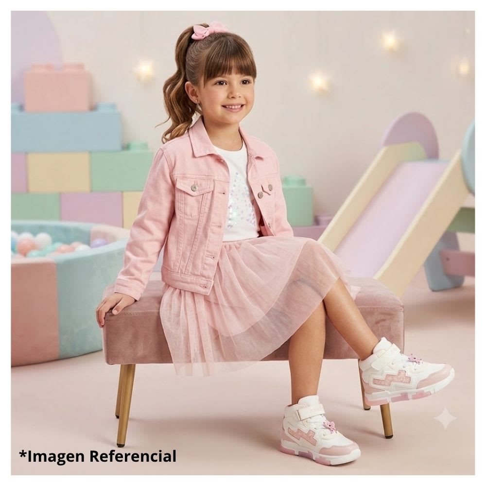 Zapatillas Niña Botin Angel Stitch Blanco Rosado con Luces5