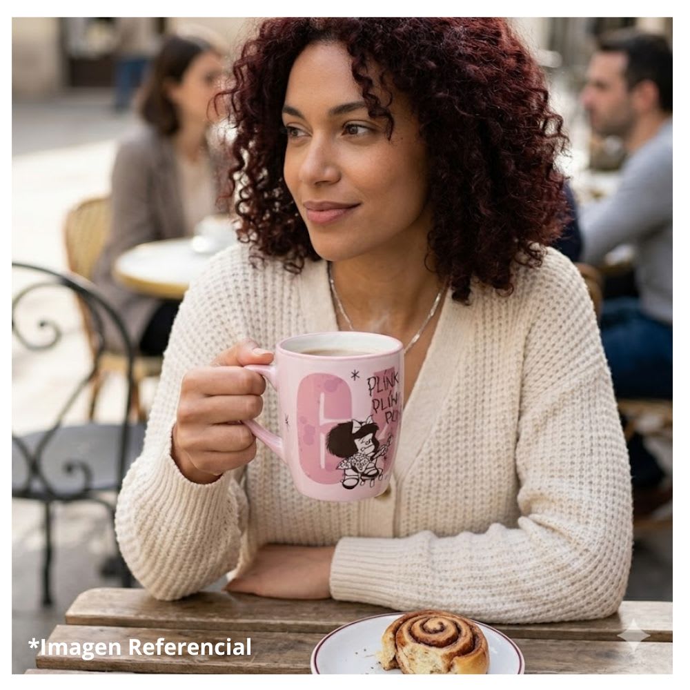 Mug Taza Cafe Ceramica Mafalda Rosado 390 ML4