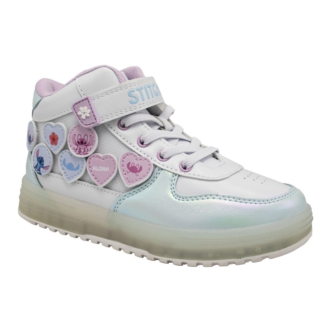 Zapatillas Niña Stitch Botin Blanco Celeste Con Luces2