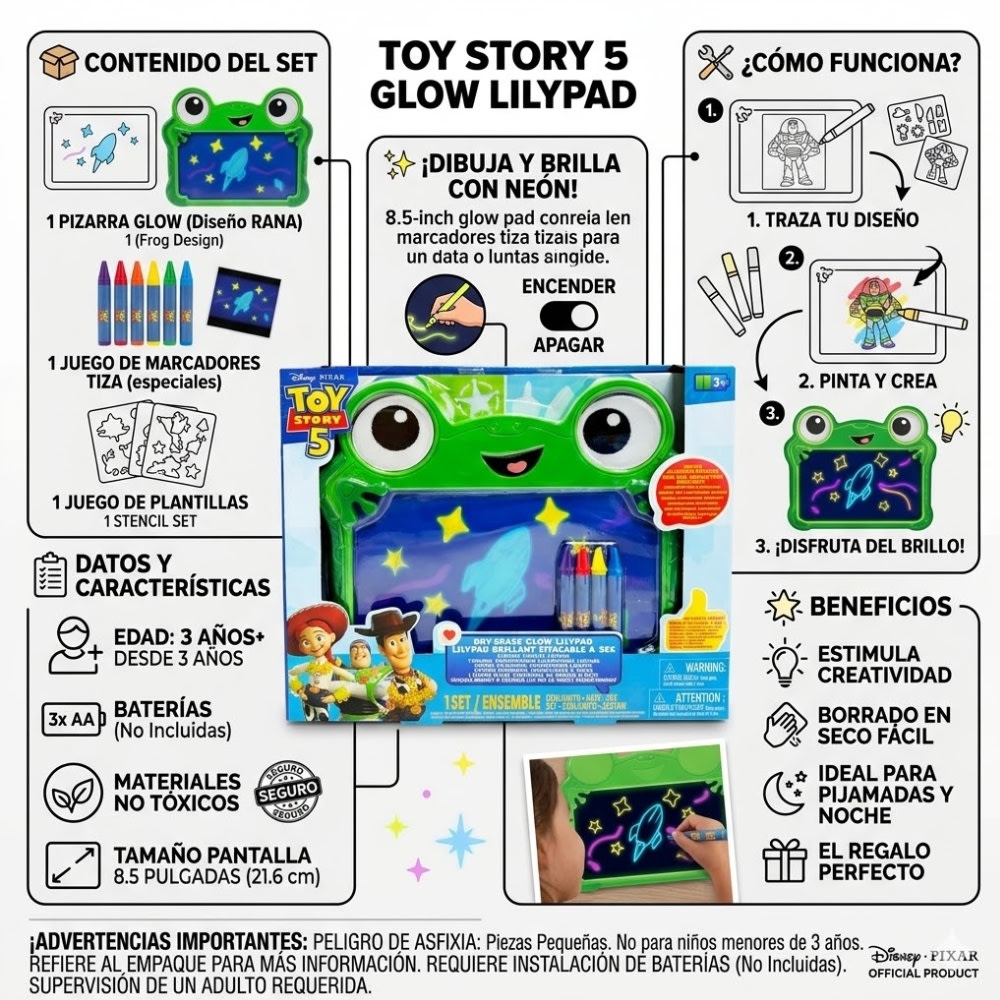 Pizarra Luminosa Toy Story 5 Tablet Lily Pad Tablero de Dibujo con Luz2