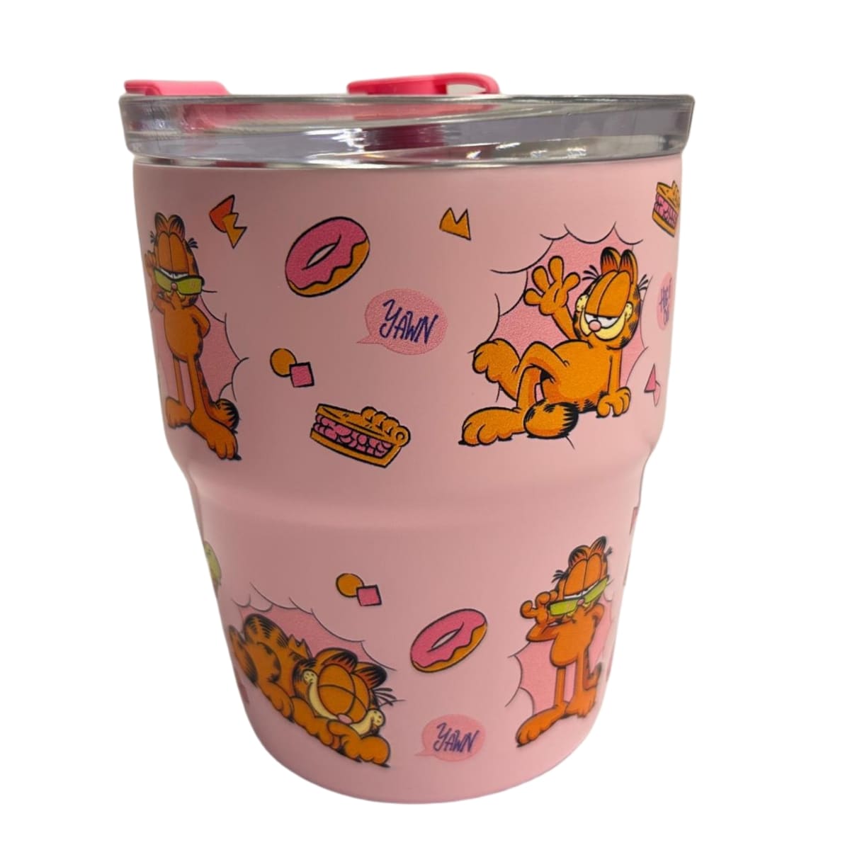 Mug vaso con cañita Garfield Kawaii Chibi 480 ml rosado 0