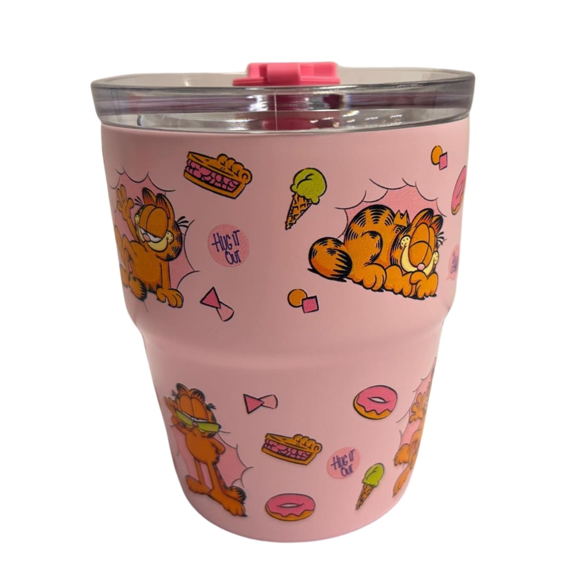 Mug vaso con cañita Garfield Kawaii Chibi 480 ml rosado2