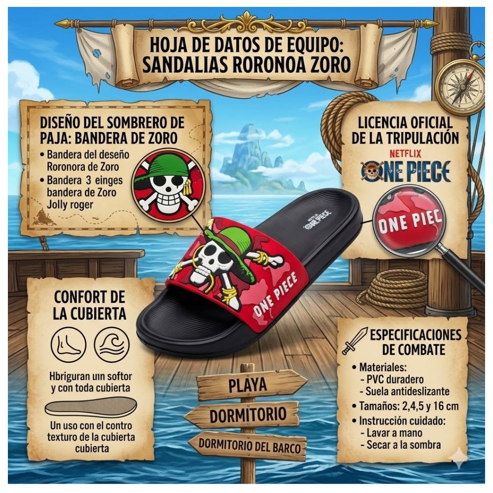 Sandalias Playeras Hombre One Piece Luffy Negro2
