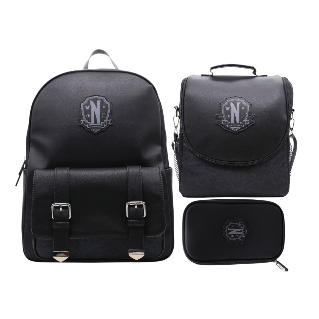 Mochila Oficio +Lonchera + Cartuchera Merlina Addams Negra 0