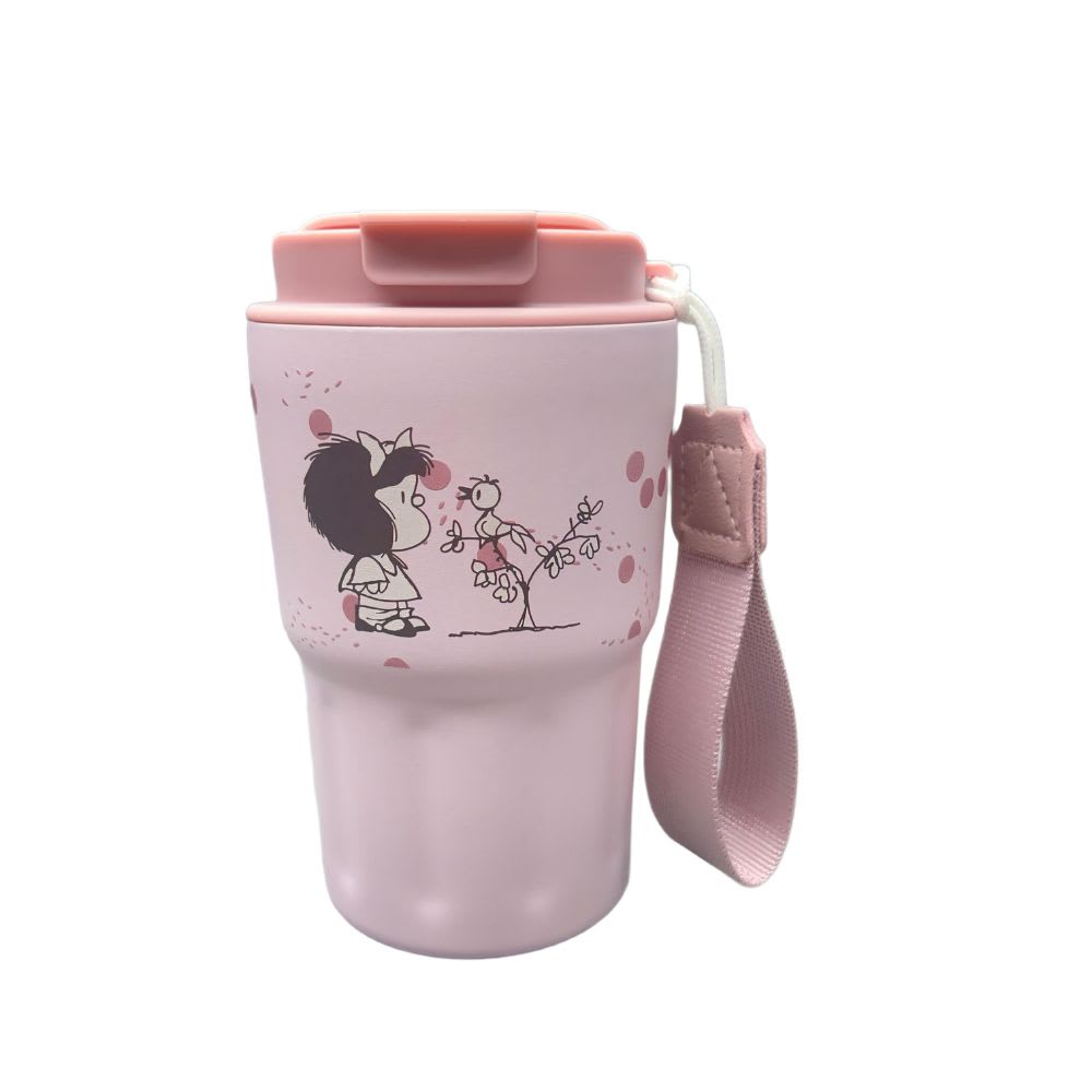 Mug Vaso Acero Termico Mafalda Con Correa Rosado 360 ML 0