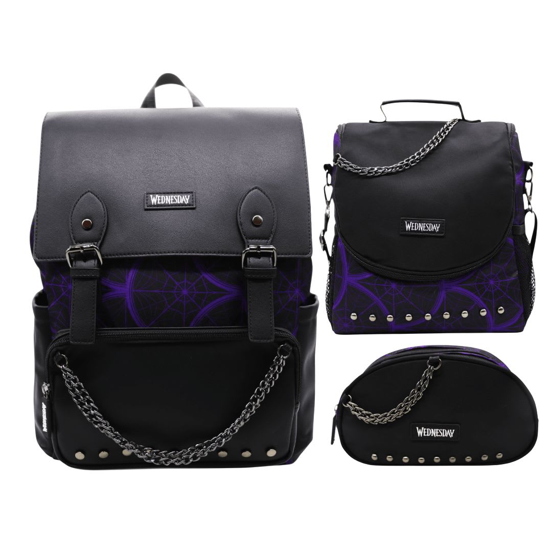 Mochila Oficio + Lonchera + Cartuchera Merlina Addams Morado 0