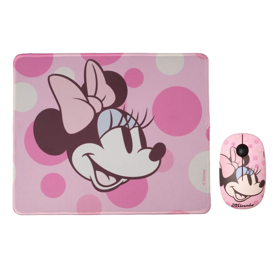 Mouse Inalambrico + Pad Desk Minnie Mouse Disney Neopreno Antideslizante 24x20 CM Rosado 0