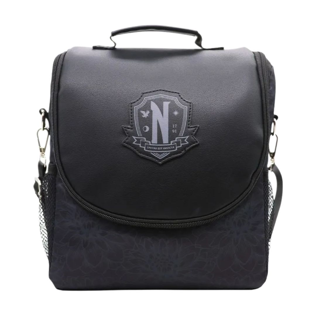 Mochila Oficio +Lonchera + Cartuchera Merlina Addams Negra3