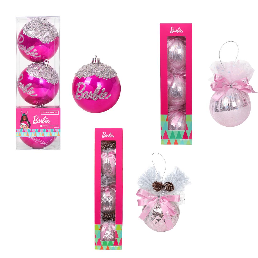 Tripack Bolas Navidad Barbie 8 cm con 3 Mod 4 + 3 Mod 1 + 3 Mod 2 0