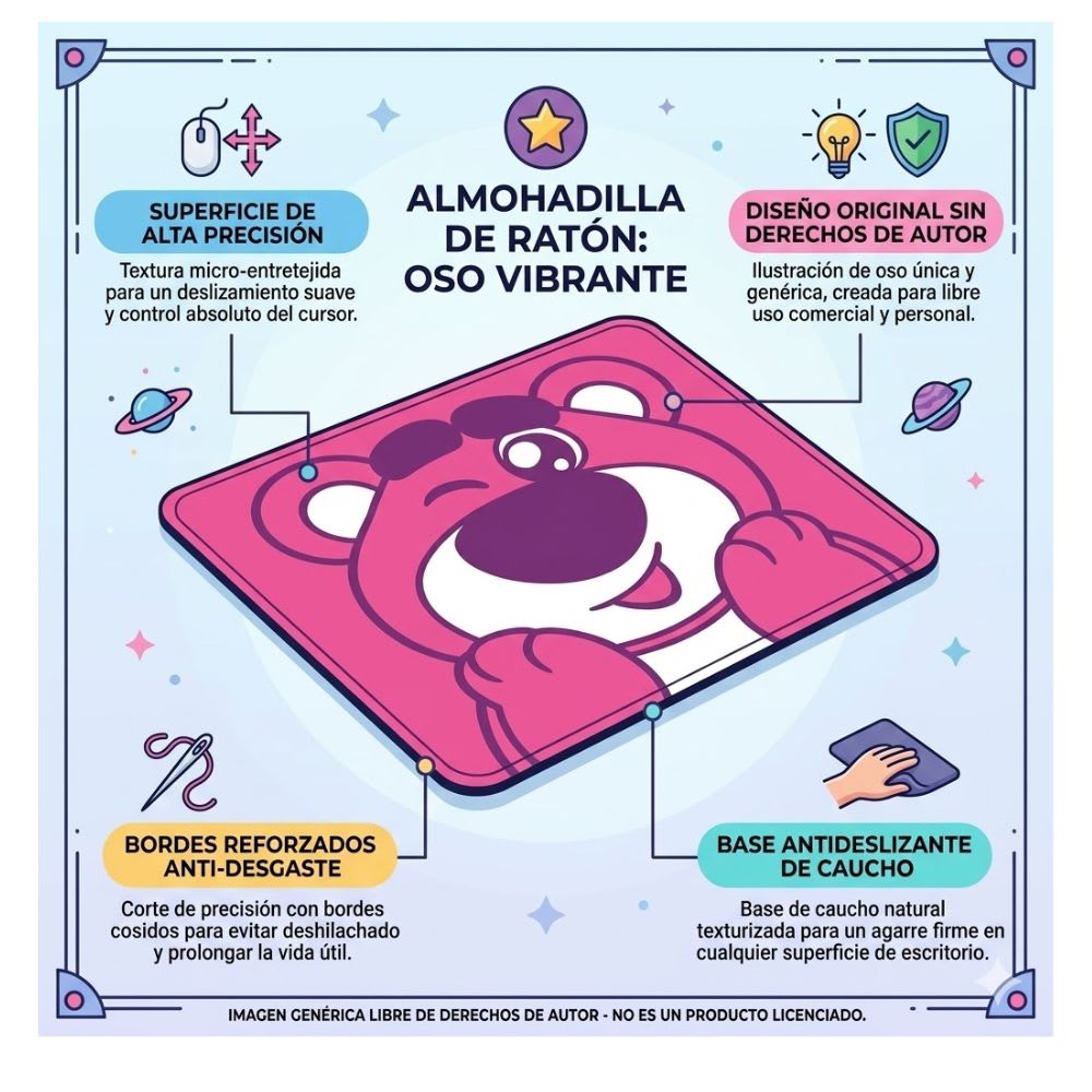 Mouse Pad Desk Oso Lotso Toy Story Pixar Neopreno Antideslizante 24x20 CM Fucsia2