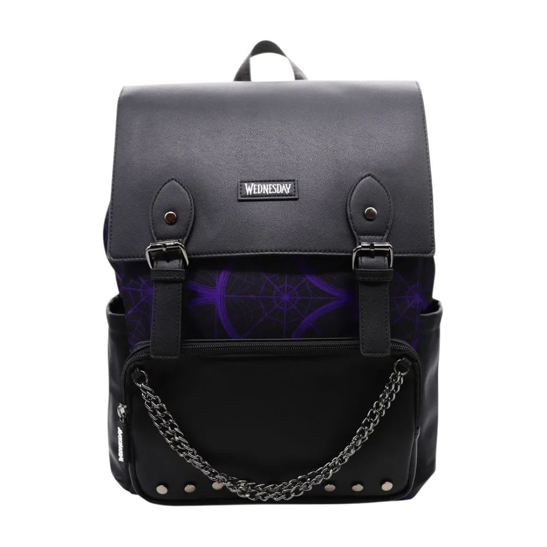 Mochila Oficio + Lonchera + Cartuchera Merlina Addams Morado2