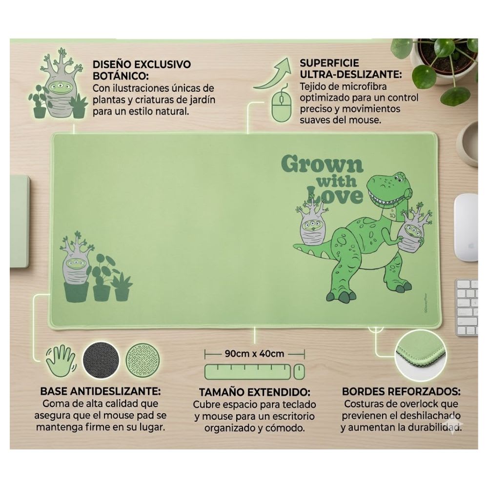 Mouse Pad Desk Rex Toy Story Pixar Neopreno Antideslizante 80x40 CM Verde2