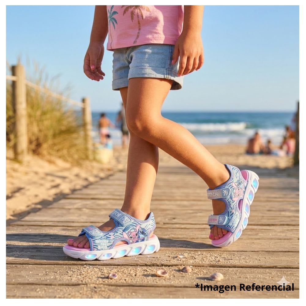 Sandalias Playera Niña Stitch Angel Azul Luces6