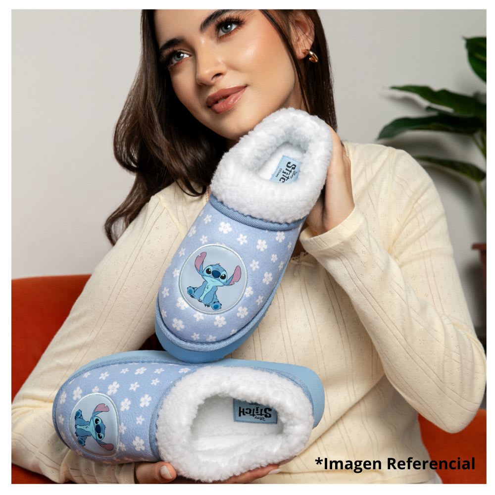 Pantuflas Peluche Mujer Stitch Celeste6