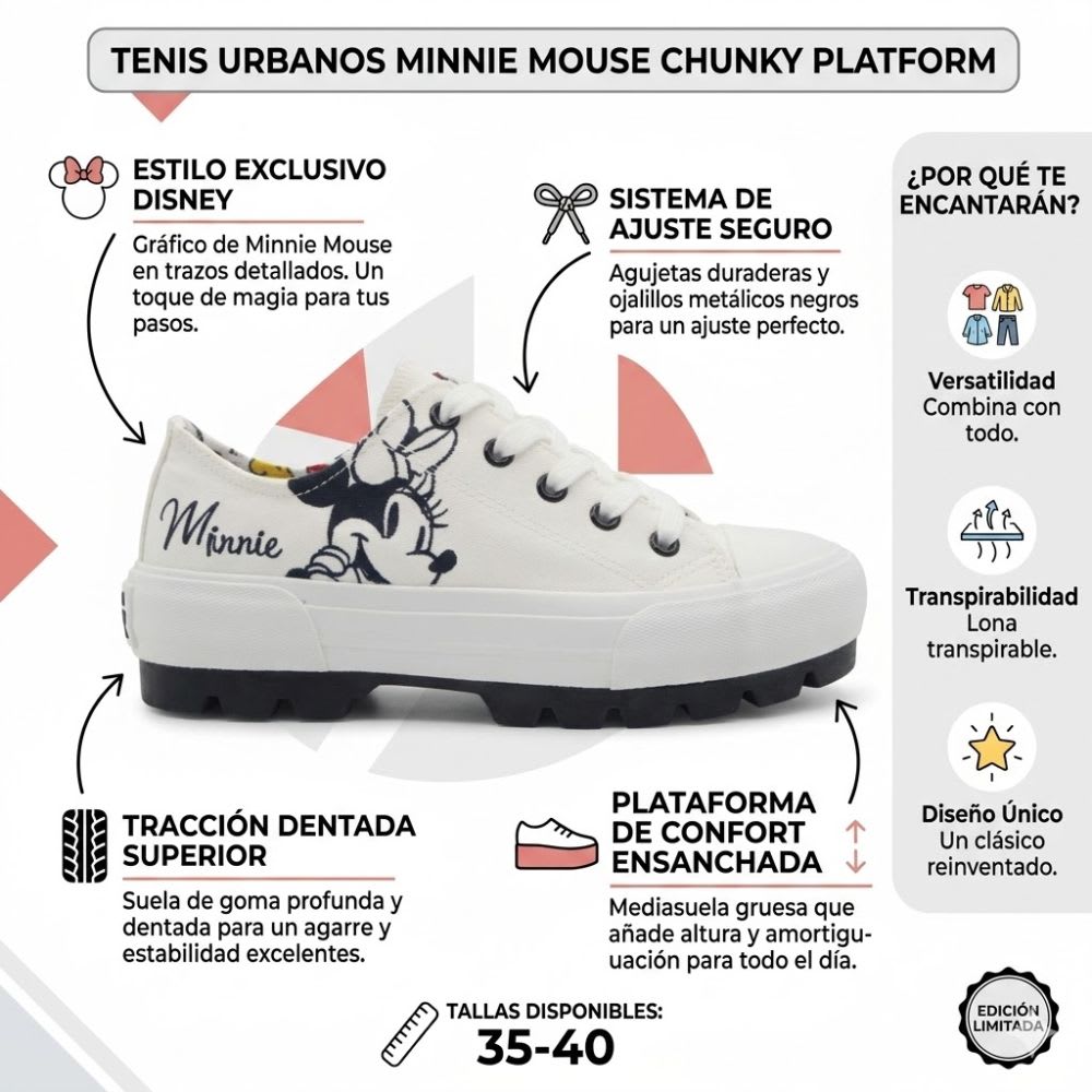 Zapatilla Urbanas Mujer Minnie Mouse Blanco2
