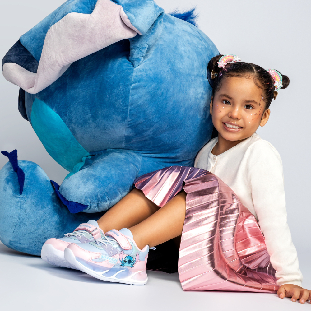 Zapatilla Casual Niña Stitch Celeste Rosado Con Luces6