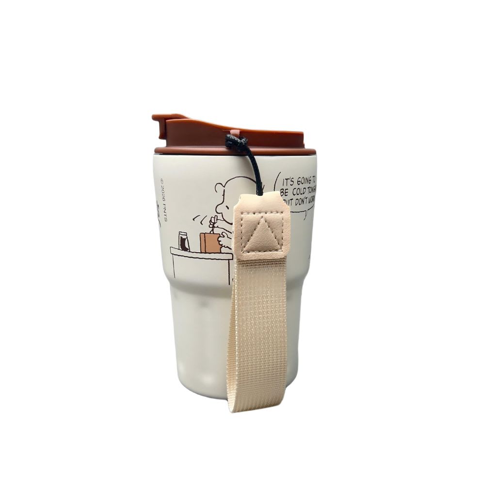 Mug Vaso Acero Termico Snoopy Con Correa Blanco 360 ML2
