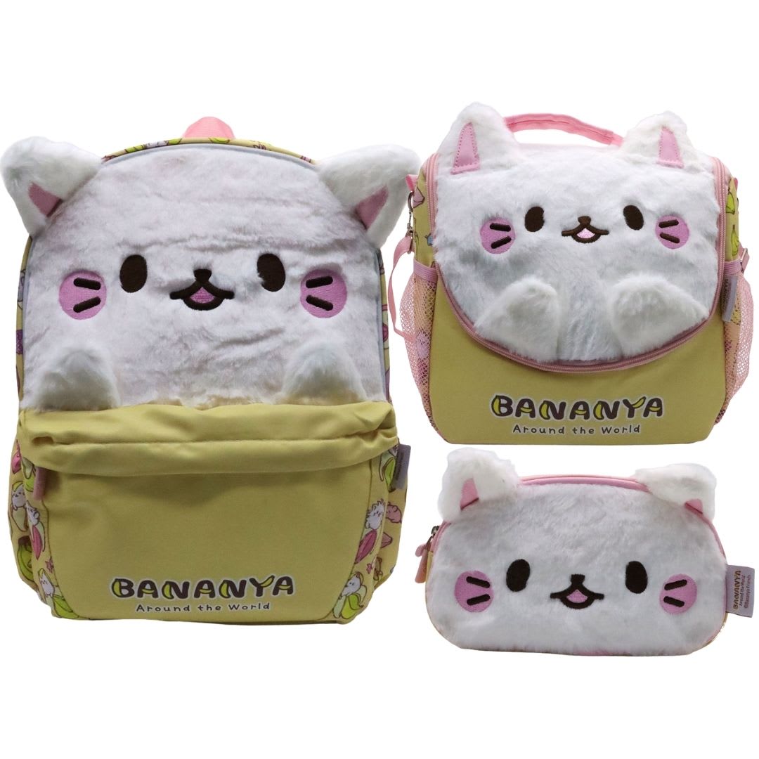 Pack Escolar Mochila Bananya Gatito Kawai Oficio 0