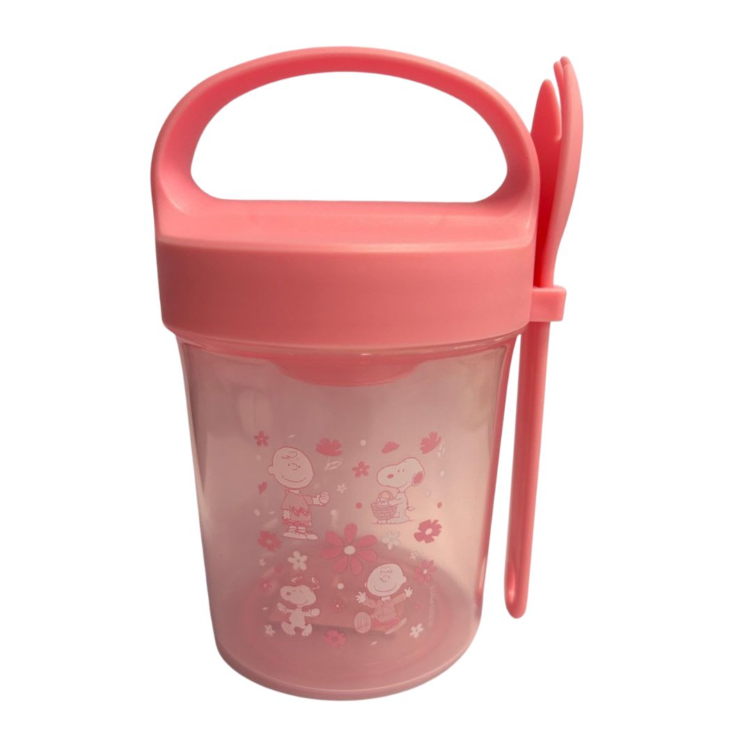 Taper con Cuchara Snoopy Rosado 560 ML 0