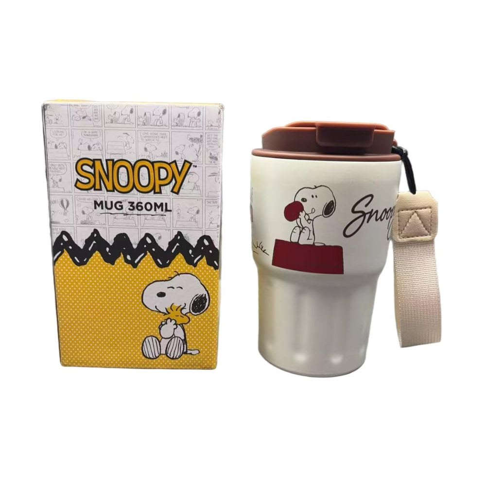 Mug Vaso Acero Termico Snoopy Con Correa Blanco 360 ML3
