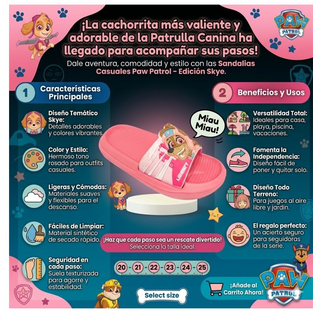 Sandalias Niña Casual Skye Paw Patrol Rosado2