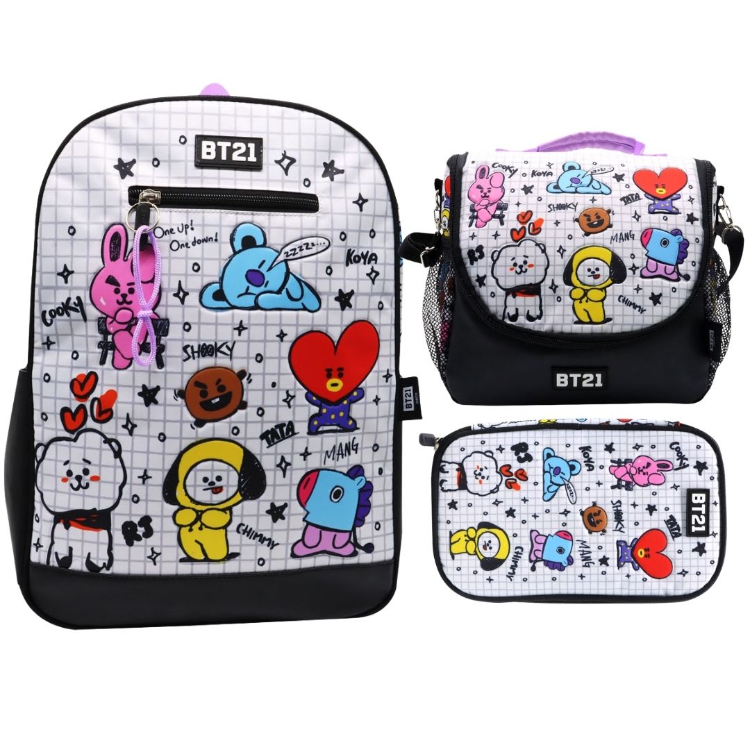 Pack Escolar Mochila BT21 BTS Blanco Oficio 0