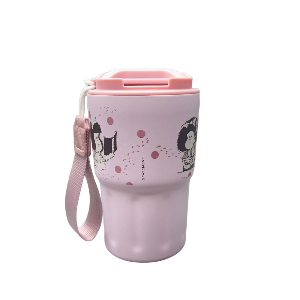 Mug Vaso Acero Termico Mafalda Con Correa Rosado 360 ML2