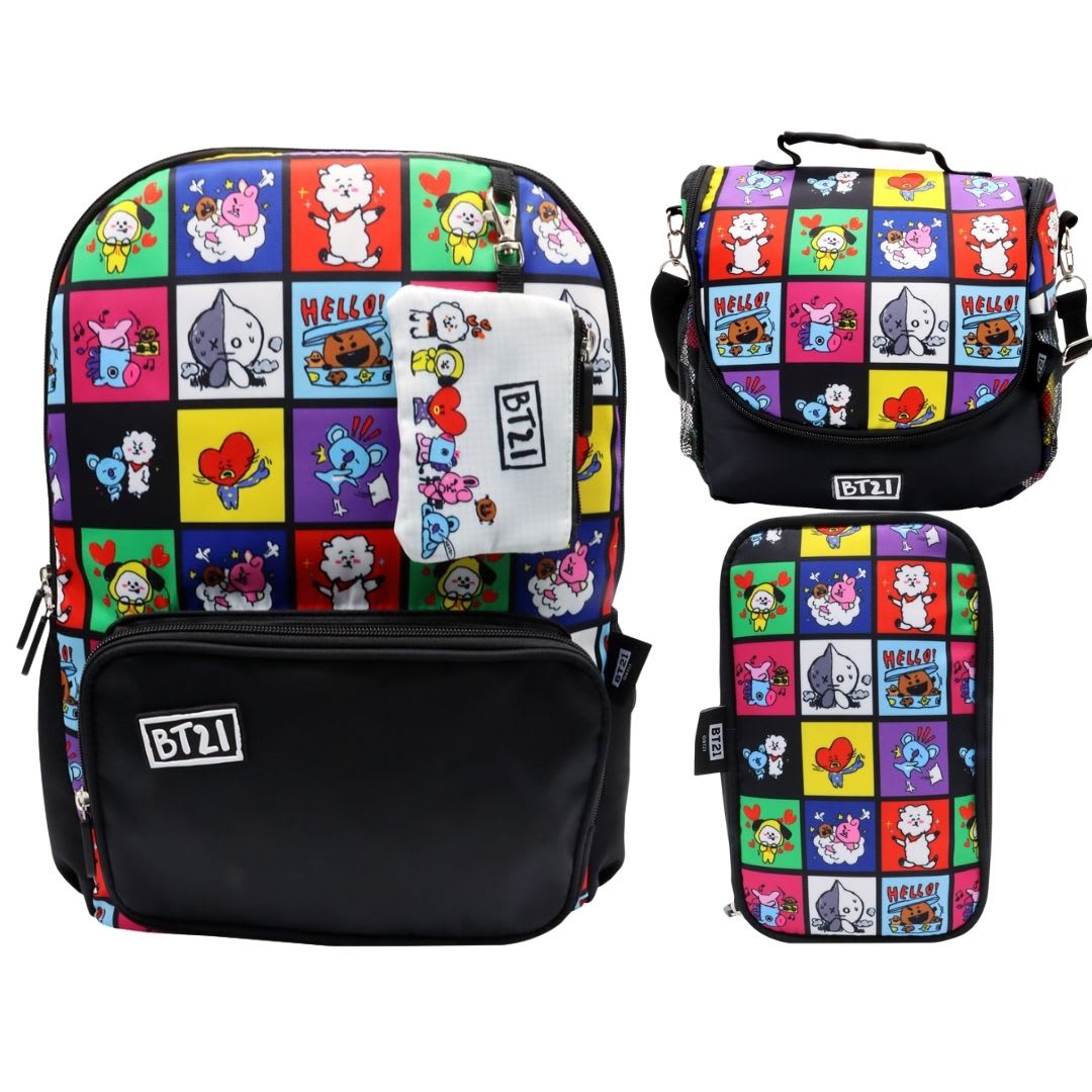 Pack Escolar Mochila BT21 BTS Negro Oficio 0