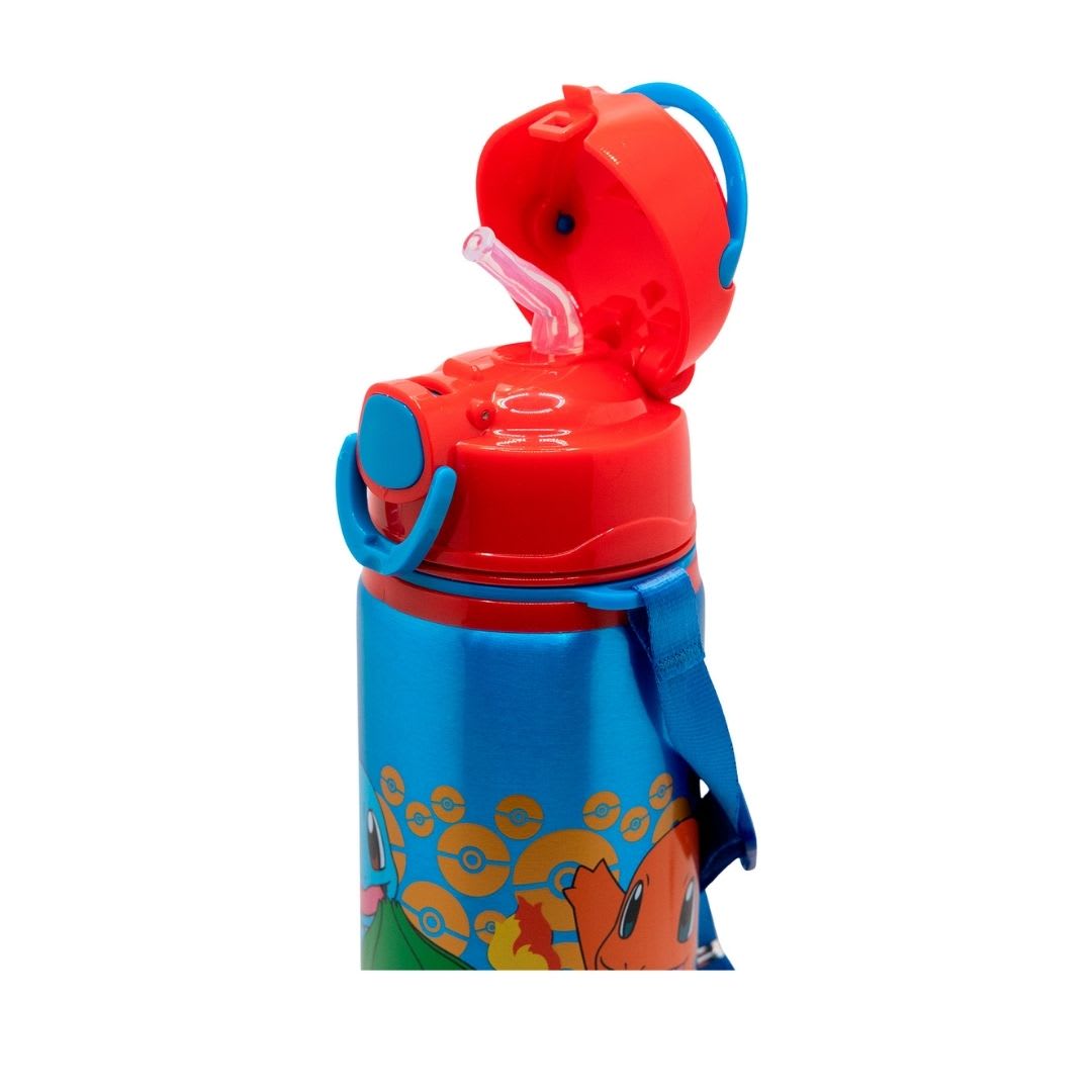 Tomatodo Escolar Botella Con Cañita Aluminio Pokemon 730 ML4